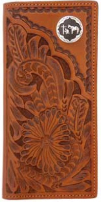 3D Belt Company W547 Tan Wallet with Smooth Trim with Praying Cowboy Concho